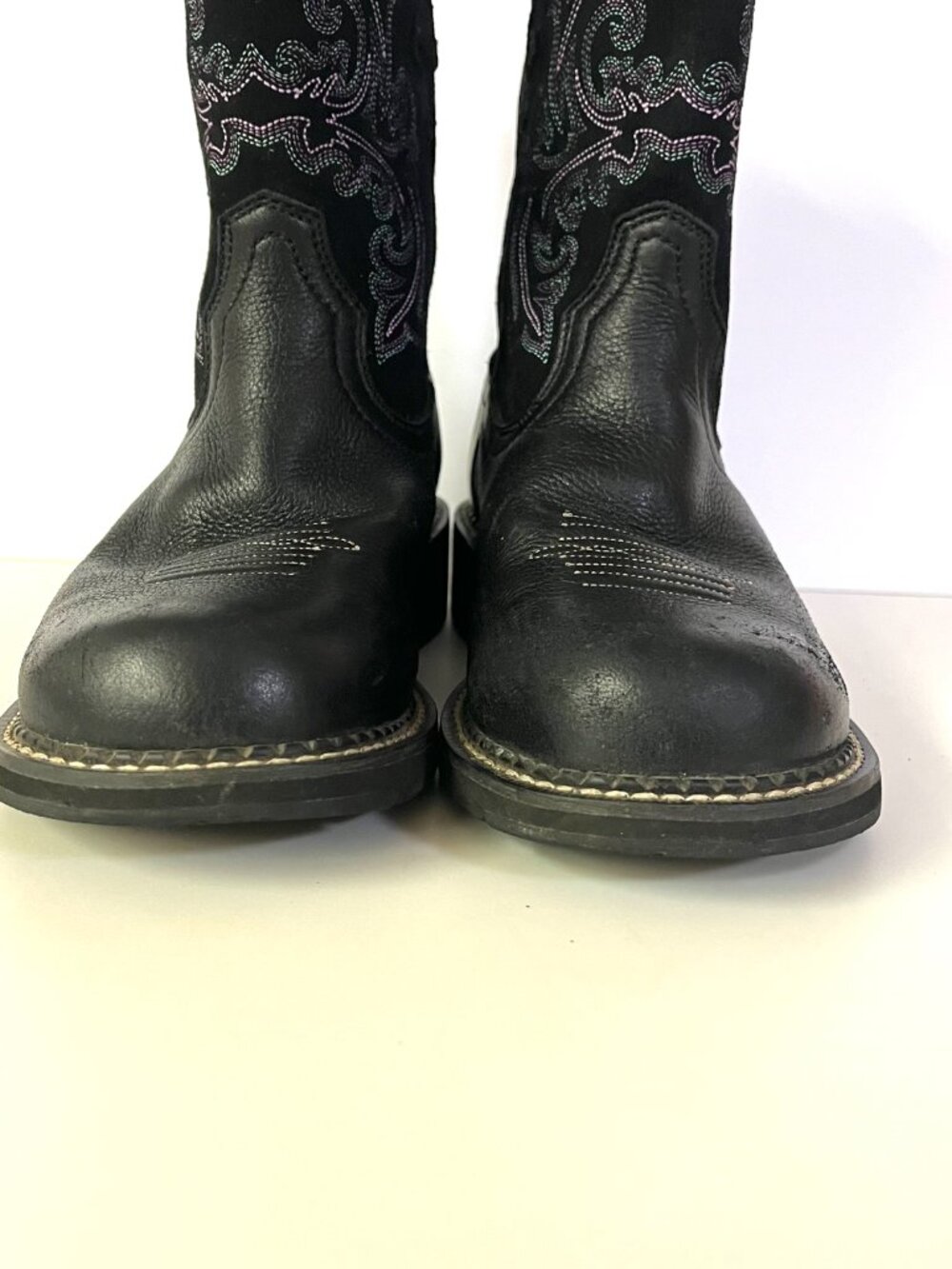 Ariat Women's Boot Fatbaby II Western Black Purple Teal Embroidery Leather W8.5B - Picture 2 of 11